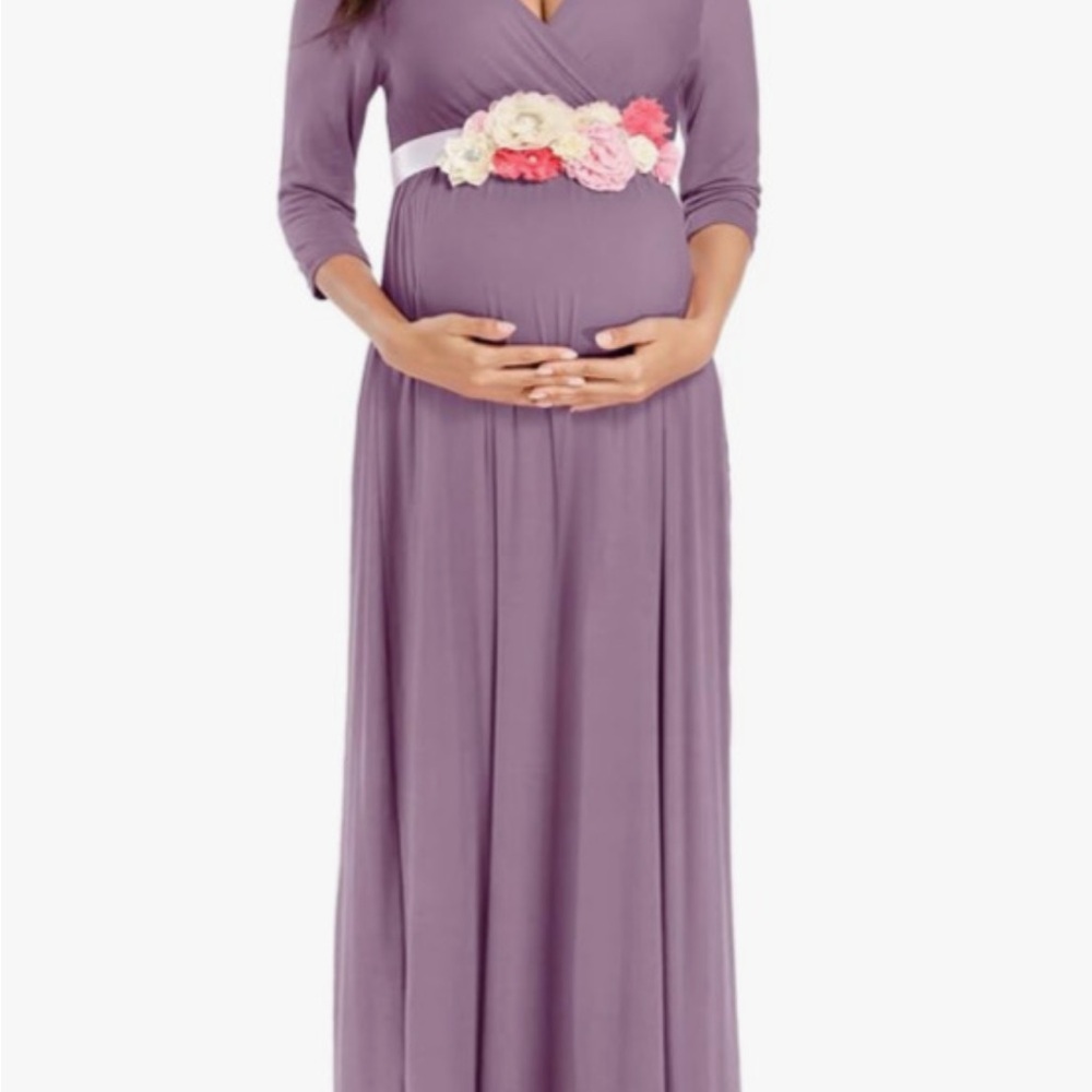 NWT Mother Bee Maternity V-Neck Maxi Dress – Purple, Size Medium